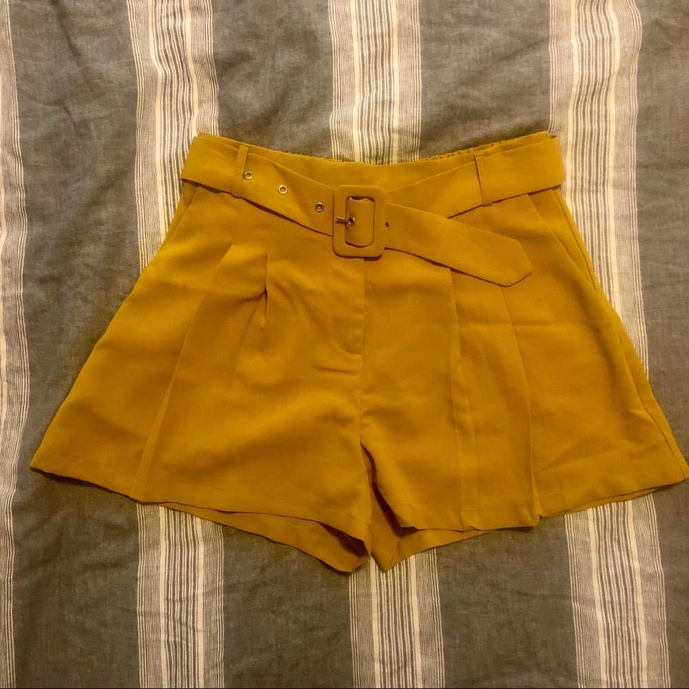 Mustard yellow high waisted shorts with belt